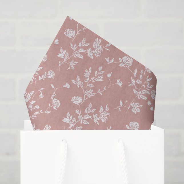 Papel De Seda Ducha de Novia con Flores Rosadas Blancas (Bolsa de regalo)