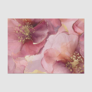 Papel De Seda Ducha de Novia de Flores Rosadas con Tono Burdeos 