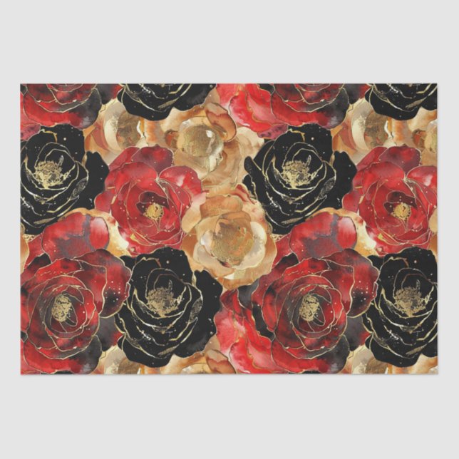 Papel De Seda Ducha de Novia Floral Negro Dorado Fiesta  (Anverso)