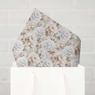 Papel De Seda Ducha de Novia Flores Blancas Marrones