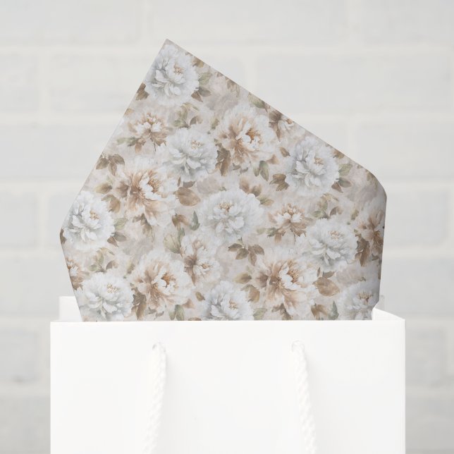 Papel De Seda Ducha de Novia Flores Blancas Marrones (Bolsa de regalo)