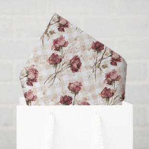 Papel De Seda Ducha de Novia Flores Rosas Rojas Crema
