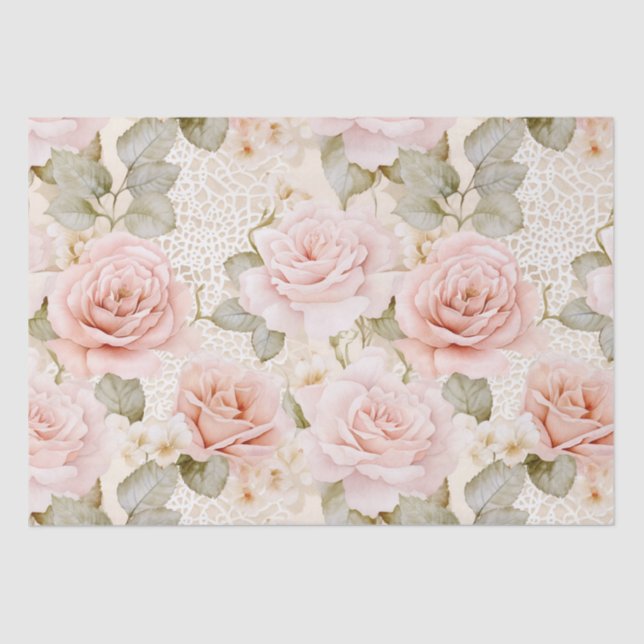 Papel De Seda Ducha Nupcial de Rosas Florales Rosa Crema (Anverso)