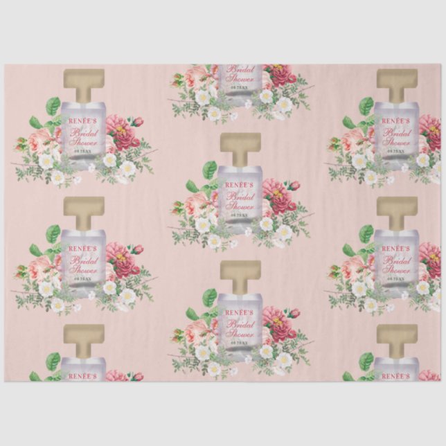 Papel De Seda Ducha nupcial floral con botella de perfume rosa R (Anverso)