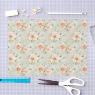 Papel De Seda Ducha Nupcial Floral Rosas Rubor Melocotón Menta