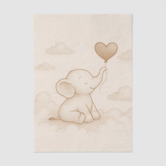 Papel De Seda Dulce Elephant Love Balloon Decoupage Tejido Paper (Anverso)