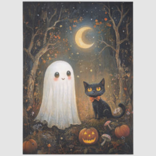 Papel De Seda Dulce fantasma y gato negro de Halloween Decoupage