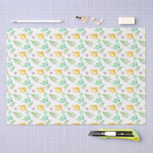 Papel De Seda Dulce Patrón de Dinosaurio Pastel y Hojas de Palma