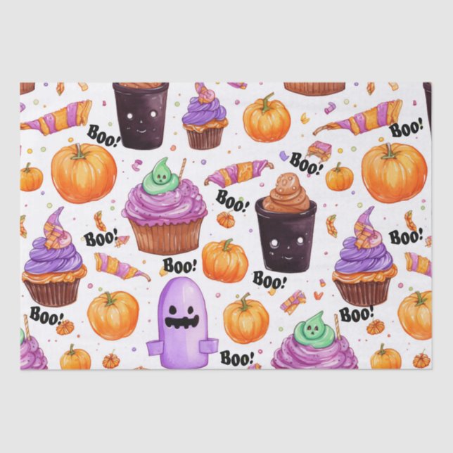 Papel De Seda dulces, golosinas y farolillos de Halloween (Anverso)