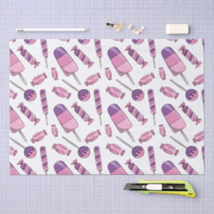 Papel De Seda Dulces Paletas de Caramelo Rosadas y Moradas