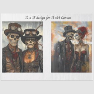 Papel De Seda Dúo de Esqueleto Steampunk Decoupage en Lienzo de 