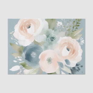 Papel De Seda Duste Blue Floral Elegante acuarela