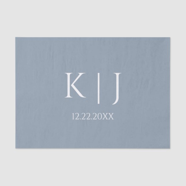 Papel De Seda Dusty Blue Monogram Initial Minimal Trendy Wedding (Anverso)