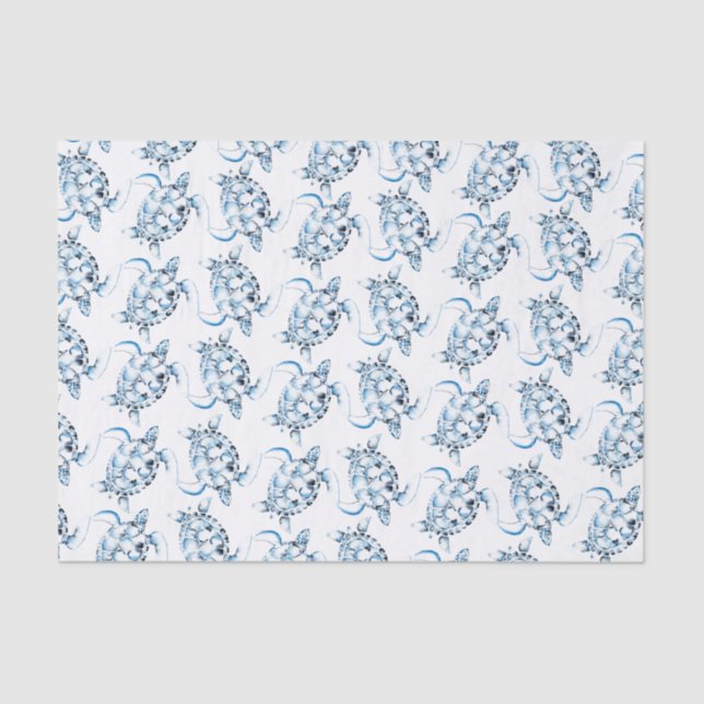 Papel De Seda Dusty Blue Sea Turtle Beachand (Anverso)