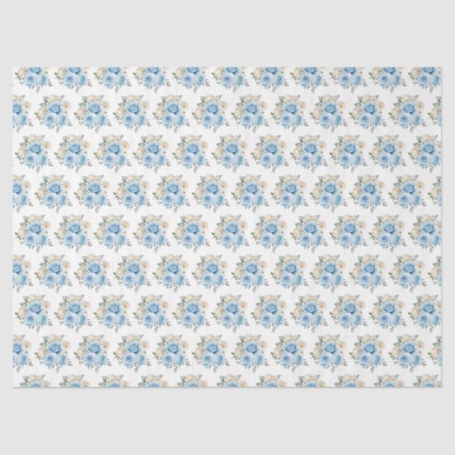 Papel De Seda Dusty Blue Silver Elegant Flowers (Anverso)