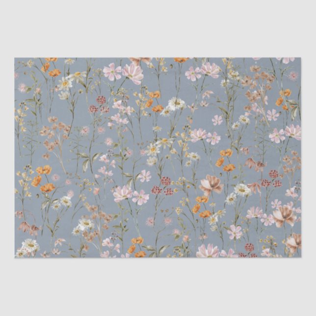Papel De Seda Dusty Blue Wildflower Boho Bloom Garden Boho (Anverso)