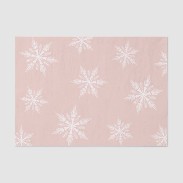 Papel De Seda Dusty Pink Winter Holiday Copos de nieve (Anverso)