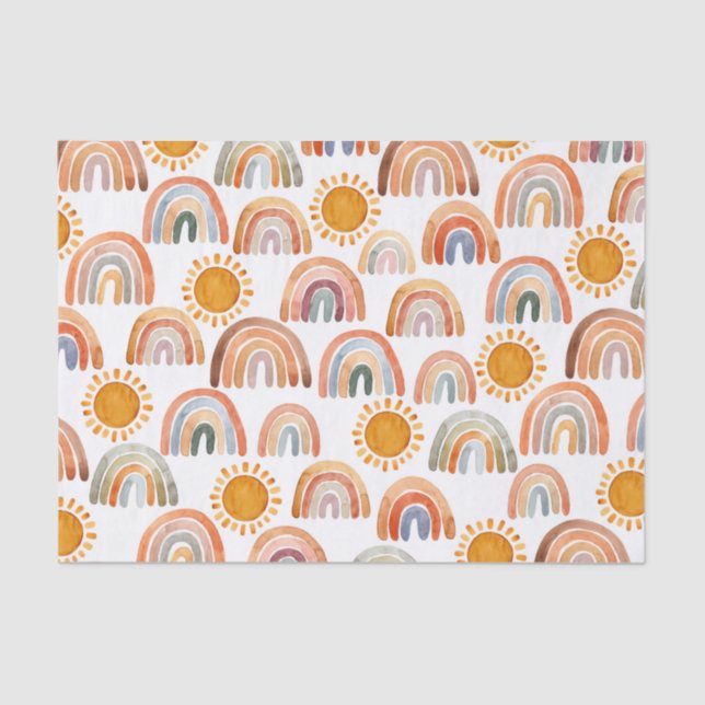 Papel De Seda Earthy Modern Boho Rainbow and Sun (Anverso)