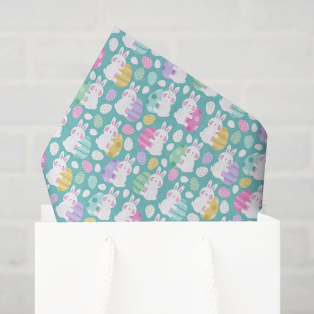 Papel De Seda Easter Bunnies Hugging Easter Eggs Kids Pattern (Bolsa de regalo)