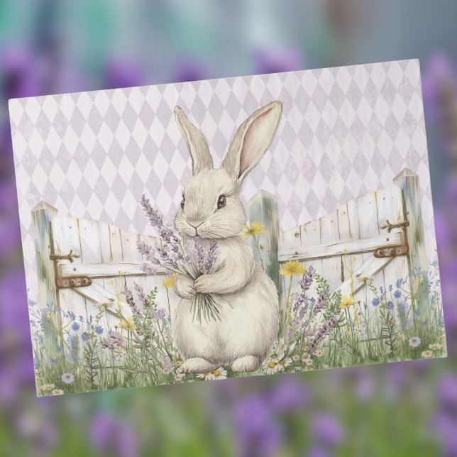 Papel De Seda Easter Bunny with Lavender Fence Purple Harlequin (Subido por el creador)