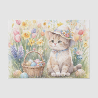 Papel De Seda Easter Eggs Tulips and Cute Cat 