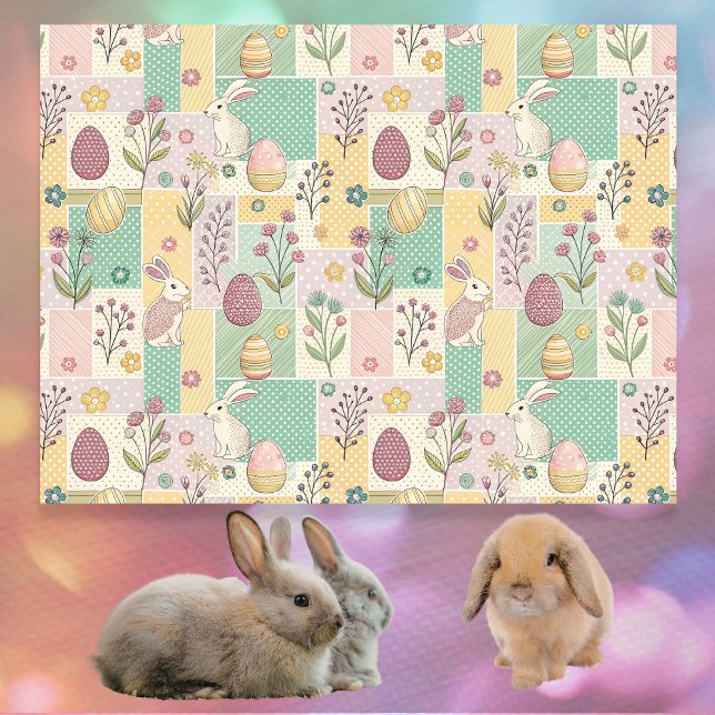 Papel De Seda Easter Patchwork Pastel Bunnies Eggs and Gingham (Subido por el creador)