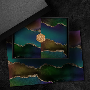Papel De Seda Edgy Agate   Moody Jewel Tone Mystic Verde azulado