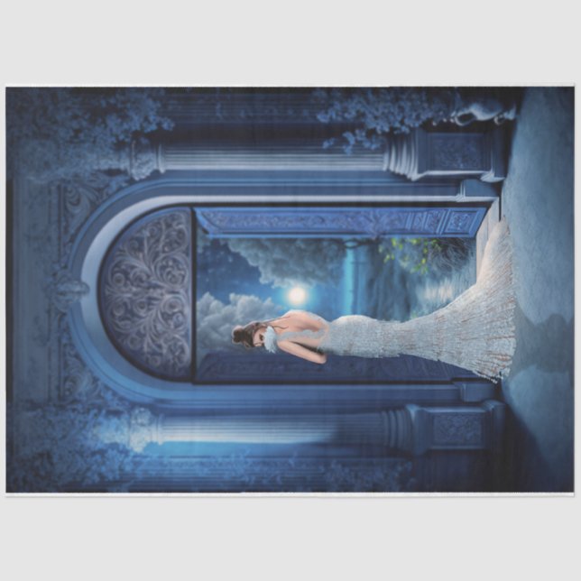 Papel De Seda Edificio Imperial Índigo Arte de retrato femenino  (Anverso)