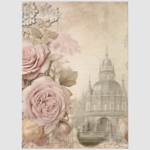 Papel De Seda Edificio y rosa rosa de inspiración vintage de gra