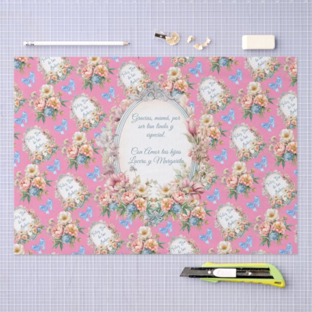 Papel De Seda Editable Feliz Día Mamá en Rosa (Artesanía)