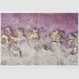 Papel De Seda Efecto de relieve floral dorado lila blanco rústic