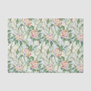 Papel De Seda Efecto de vidrio manchado de flores blancas y rosa