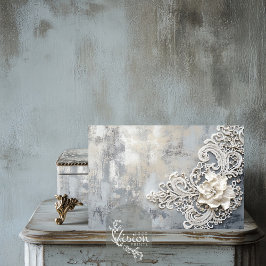 Papel De Seda Efecto Lace blanco desactivado, fondo plateado pat