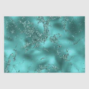 Papel De Seda Efecto mármol brillante y purpurina teal elegante