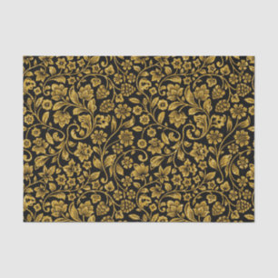 Papel De Seda Efecto purpurina Floral de oro sobre negro