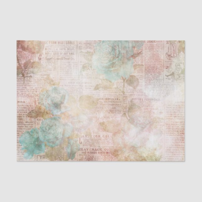 Papel De Seda Efema floral rosa y Verde azulada (Anverso)