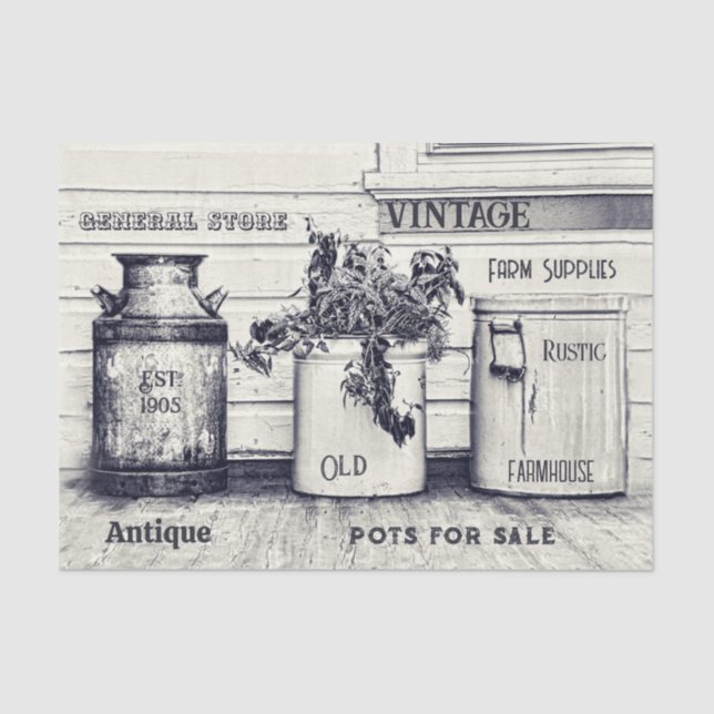 Papel De Seda Efímera Antigüedades Jarras Rústicas Campestres (Anverso)