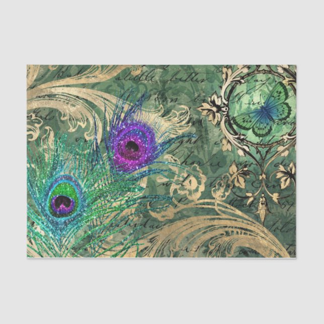 Papel De Seda Efímero de plumas de pavo real (Anverso)