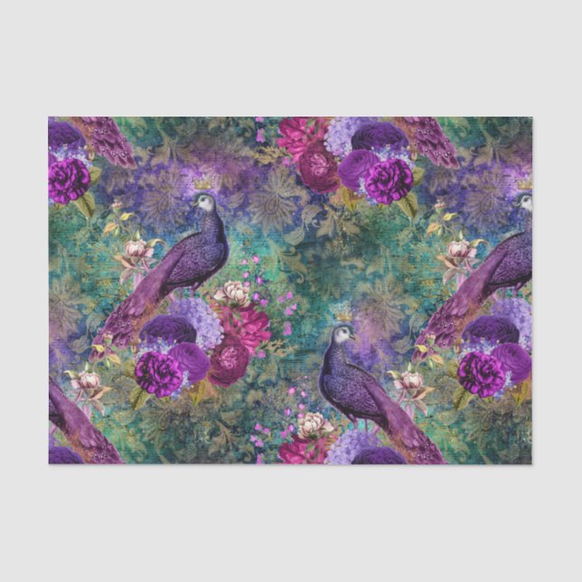 Papel de seda efímero para decoupage de pavo real (Anverso)