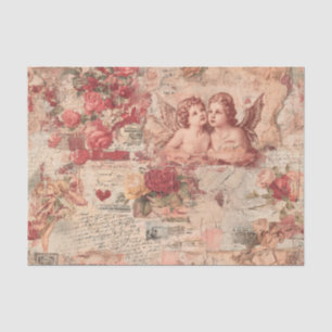 Papel De Seda Efímero Vintage Rosas y Querubines