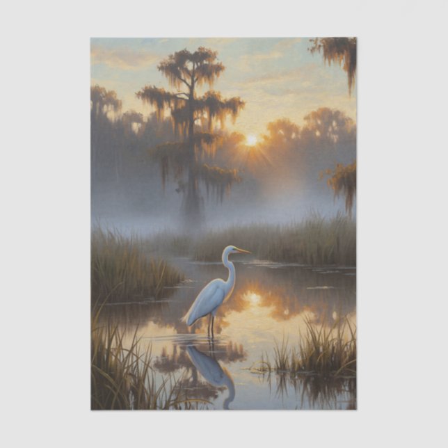 Papel De Seda Egrets in Everglades National Park Morning (Anverso)