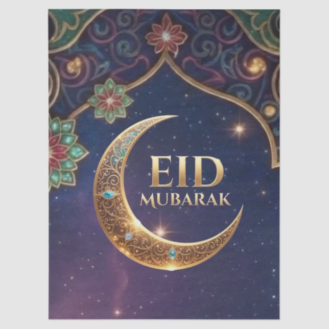 Papel De Seda Eid Mubarak Islamic celebration Gold And navy (Anverso)