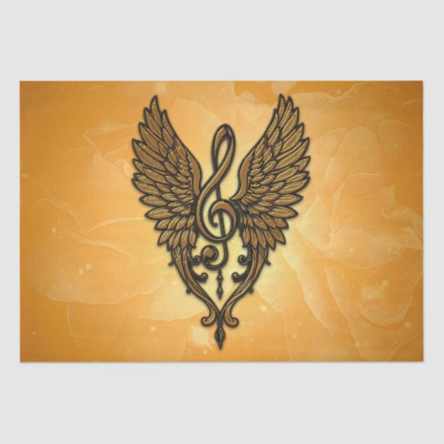 Papel De Seda El alma de la melodía, un armazón dorado con alas. (Anverso)