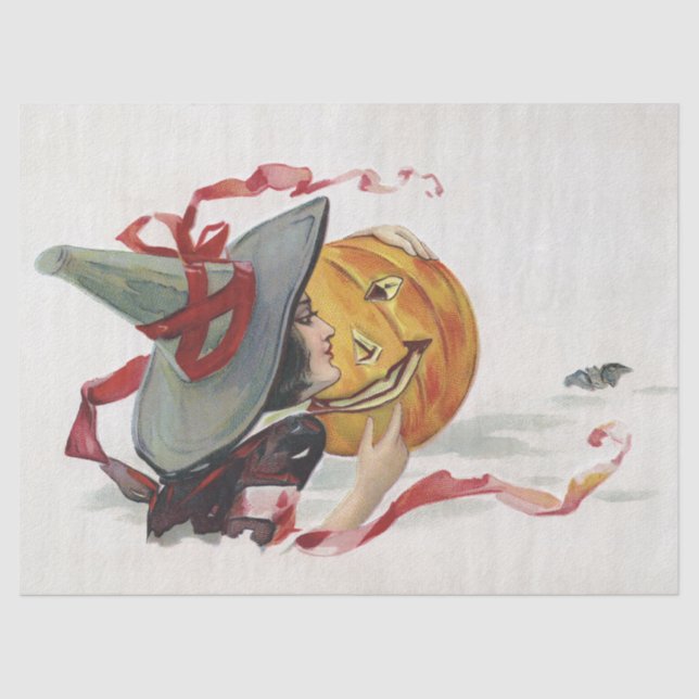 Papel De Seda El Beso de la Bruja: una Calabaza de Halloween (Anverso)