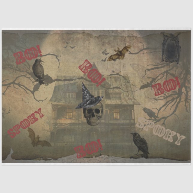 Papel De Seda El cráneo de Halloween atormentó a la casa (Anverso)