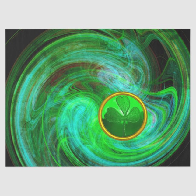 PAPEL DE SEDA EL DÍA DE LOS PATRIQUEZAS EN FRACTALES VERDES AZUL (Anverso)