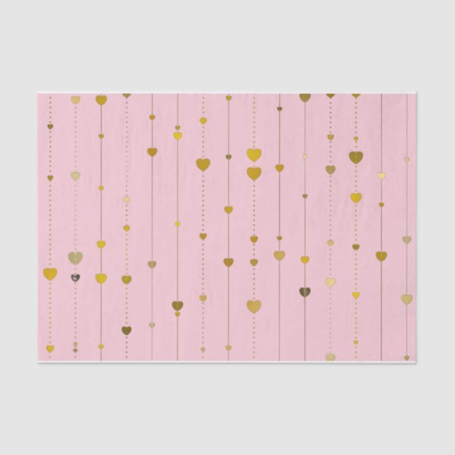 Papel De Seda El día de San Valentín Golden Hearts Pink (Anverso)