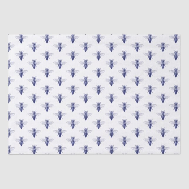 Papel De Seda El dibujo de abeja reina de la cosecha en azul (Anverso)
