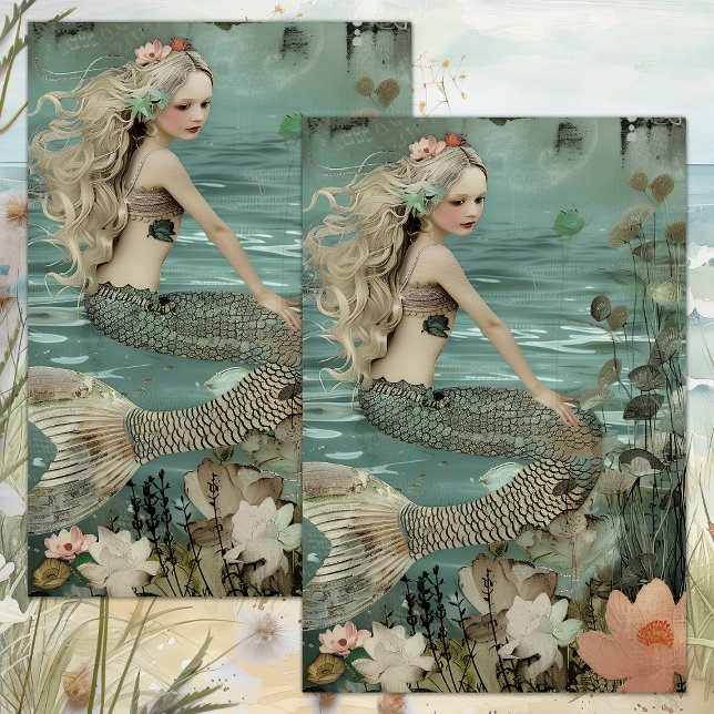 PAPEL DE SEDA EL ESTANQUE DE LA SIRENA DECOUPAGE (THE MERMAID'S POND DECOUPAGE TISSUE PAPER)