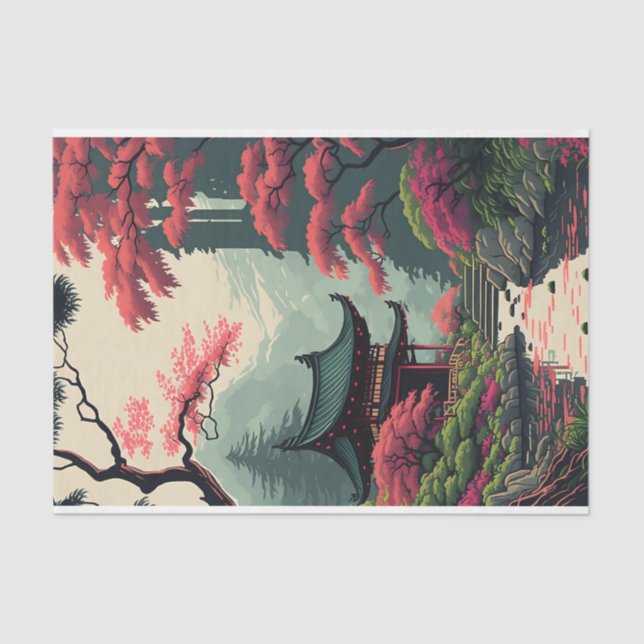 Papel De Seda El florecimiento japonés en parque (Anverso)